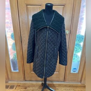 Via Spiga Black Quilted Coat with Green Collar